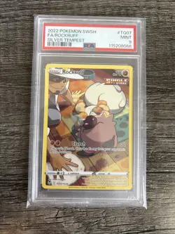 2022 POKEMON SWORD & SHIELD SILVER TEMPEST TG07 FULL ART ROCKRUFF - MINT PSA 9 - Image 1
