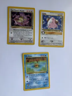 Pokemon Black Star Promo psyduck, Cleffa, and Team Rocket’s Meowth. Lot Of 3. - Image 1