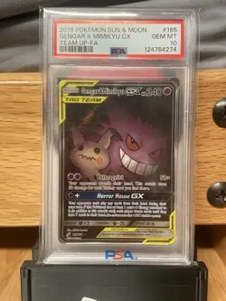 PSA 10 GEM MT 2019 Pokemon Sun & Moon Team Up Full Art 165 Gengar Mimikyu GX - Image 1