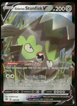 Galarian Stunfisk V 128/189 Ultra Rare Holo NM Pokemon SWSH03: Darkness Ablaze - Image 1