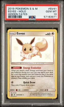 2019 POKEMON SUN & MOON HIDDEN FATES #SV41 EEVEE-HOLO PSA 10 - Image 1