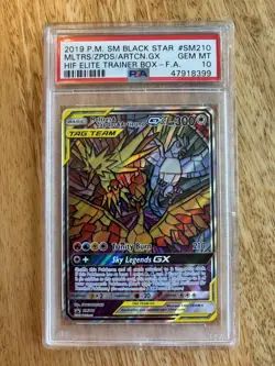 2019 POKEMON SM BLACK STAR PROMO FULL ART/MOLTRES & ZAPDOS & ARTICUNO GX PSA 10 - Image 1