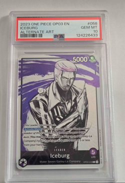2023 One Piece Card Game TCG Iceburg OP03-058 Alt Art Leader PSA 10 - Image 1