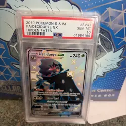 Pokemon Full Art Holo Shiny Decidueye GX SV47/SV94 PSA 10 GEM MINT Hidden Fates - Image 1