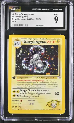 CGC 9 Lt. Surge's Magneton Gym Heroes 1st Edition 8/132 Holo Pokemon Card - Image 1