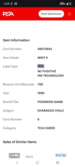 1999 Pokemon Base Set Gyarados Holo Rare PSA 9 Mint - Image 3