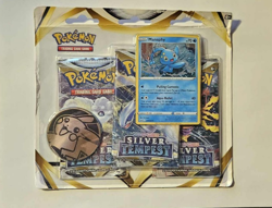 NEW Sealed Pokemon TCG Silver Tempest 3 Booster Blister Pack Manaphy Promo Coin - Image 1