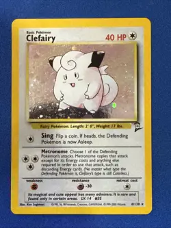 Pokemon TCG Clefairy Doll 6/130 Base Set 2 Holo Pokemon Card LP - Image 1