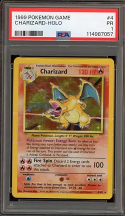Pokemon Charizard Base Set Unlimited Holo Rare #4 PSA 1 - Image 1