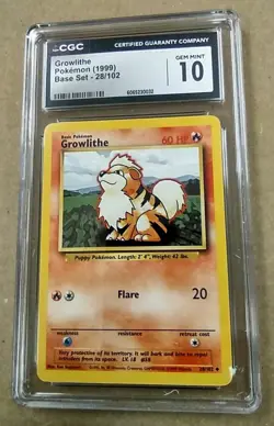 CGC 10 GEM MINT Growlithe 1999 Base Set 28/102 Pokemon Card - Image 1