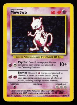 Mewtwo 10/102 Holo Rare Base Set Pokemon Card - Image 1