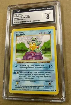 Squirtle 63/102 Base Set Shadowless CGC 8 Pokemon - Image 1