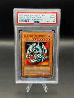 2003 YU-GI-OH! STARTER DECK: PEGASUS 020 BLUE-EYES TOON DRAGON 1ST EDITION PSA 9 - Image 1