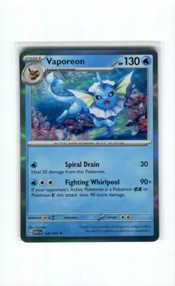 VAPOREON 134 HOLO RARE SCARLET & VIOLET 151 POKEMON CARD MINT 2023 - Image 1