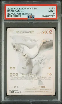 2025 POKEMON WHT EN-WHITE FLARE BLACK WHITE RARE #173 RESHIRAM EX PSA 9 - Image 1