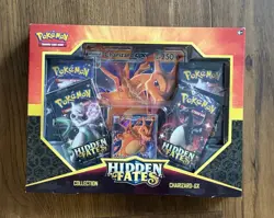 Sealed CHARIZARD GX Collection Box HIDDEN FATES (4 Booster Packs) Pokemon Cards - Image 1