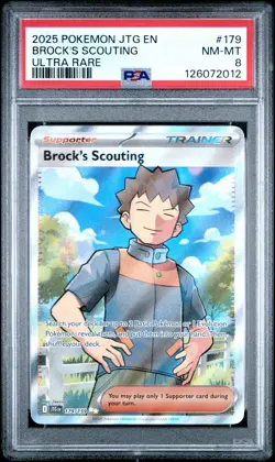 2025 POKEMON JTG EN-JOURNEY TOGETHER ULTRA RARE #179 BROCK'S SCOUTING PSA 8 - Image 1
