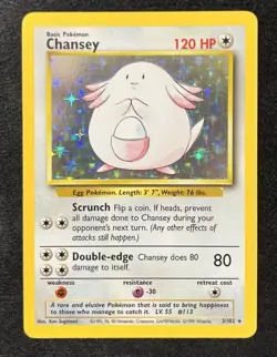 Pokemon TCG Chansey Base Set Holo Rare Card 3/102 Unlimited 1999 Vintage LP - Image 1