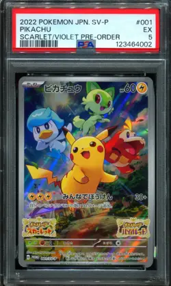 PSA 5 Pikachu 001/SV-P Scarlet Violet PreOrder Promo Pokemon Card - Image 1