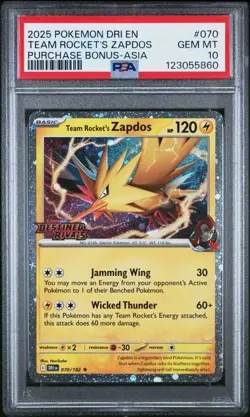 PSA 10 Team Rocket's Zapdos 070/182 Destined Rivals Asia Promo Stamped Pokemon - Image 1