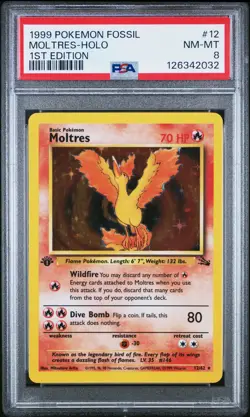 1999 POKEMON FOSSIL 1ST ED #12 MOLTRES-HOLO PSA 8 - Image 1