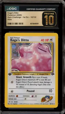 Pokemon Koga's Ditto Gym Challenge 1st Edition Holo Rare #10 CGC 10 Pristine - Image 1