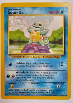 Pokemon TCG Squirtle Base Set 63/102 Regular 1999-2000 Wizards Base Set - Image 1