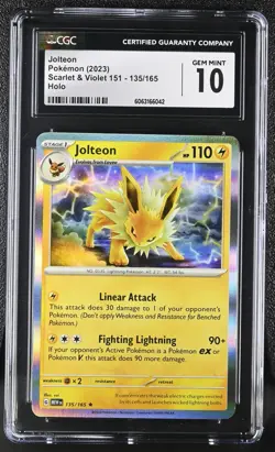 Pokemon Card JOLTEON Holo Rare #135 Scarlet & Violet 151 CGC 10 GEM MINT - Image 1
