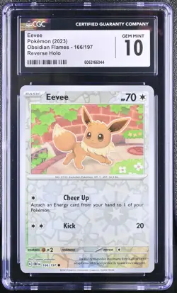 Pokemon Card EEVEE Reverse Holo #166 Obsidian Flames CGC 10 GEM MINT - Image 1