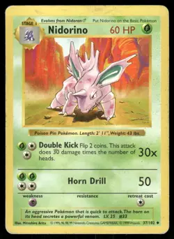 Pokemon Tcg Nidorino [Shadowless] #37 Pokemon Base Set LP - Image 1