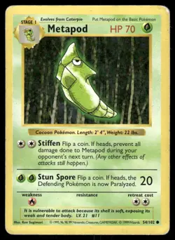 Pokemon Tcg Metapod [Shadowless] #54 Pokemon Base Set MP - Image 1