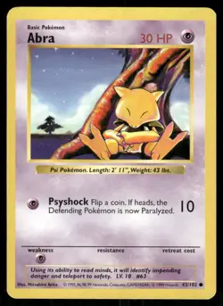 Pokemon Tcg Abra [Shadowless] #43 Pokemon Base Set LP - Image 1