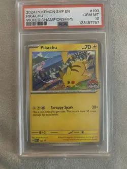2024 POKEMON SVP EN-SV BLACK STAR PROMO WORLD CHAMPIONSHIPS #190 PIKACHU PSA 10 - Image 1