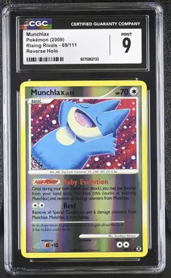 CGC 9 MINT Munchlax 2009 Rising Rivals 69/111 Reverse Holo Pokemon Card - Image 1