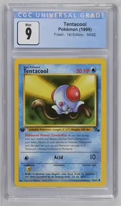 CGC 9 MINT Tentacool 1st Edition Fossil 56/62 Pokemon 1999 Non-Holo - Image 1