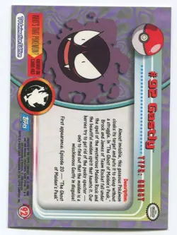 POKEMON TOPPS GASTLY #92 NM - Image 2