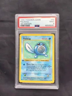 Pokemon Cards: Base Set 1st Edition Common: Poliwag 59/102 PSA 9 - Image 1