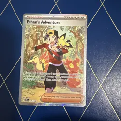 Pokemon TCG Destined Rivals Ethan's Adventure Full Art Trainer Card 236/182 Sir - Image 1