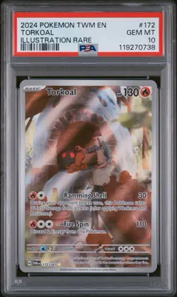 Pokemon TCG Torkoal 172/167 Twilight Masquerade Illustration Rare Card PSA 10 - Image 1