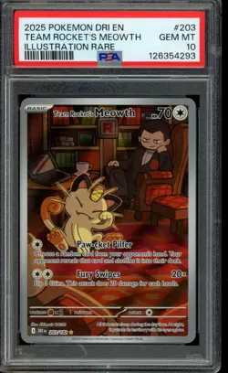 POKEMON PSA 10 2025 SV Destined Rivals Team Rocket's Meowth 203/182 IR - Image 1