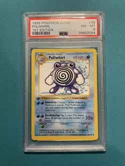 1999 Pokemon 1st Edition Shadowless Poliwhirl 38/102 PSA 8 - Image 1