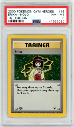 PSA 8 NM-Mint Pokemon TCG Erika 1st Edition Gym Heroes Holo Rare 16/132 Card - Image 1