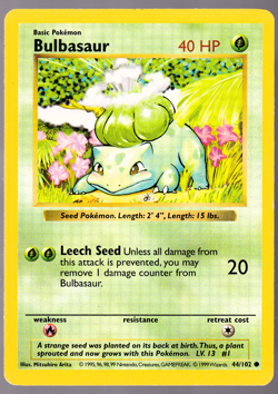 Bulbasaur Shadowless 44/102 Base Set Pokemon TCG Card 1999 LP - Image 1