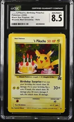 CGC 8.5 _'S BIRTHDAY PIKACHU 2000 POKEMON CARD BLACK STAR PROMO RARE HOLO - Image 1