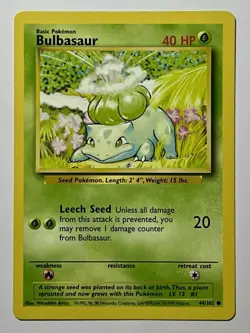 Bulbasaur 44/102 (LP) Common Base Set Unlimited 1996 WOTC Pokemon Card - Image 1
