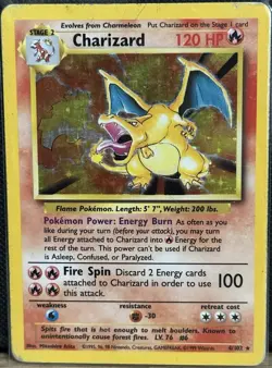 Pokemon TCG Charizard 4/102 Base Set Unlimited Holo Rare MP - Image 1