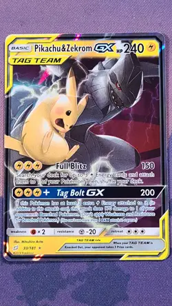 Pokemon Pikachu & Zekrom GX 33/181 Sun & Moon Team Up Near Mint - Image 1