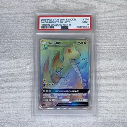 Pokemon 2019 Thai Sun & Moon Hidden Shadow Dragonite GX 214/183 Hyp PSA 9 - Image 1