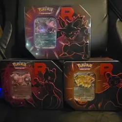 Team Rocket Pokemon Destined Rivals Tin (Mewtwo, Nidoking, Persian) Set of 3 - Image 1
