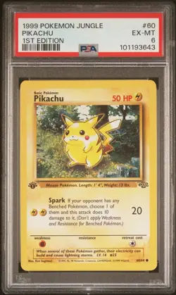 Pokemon Pikachu Jungle Set 1st Edition 1999 Non Holo 60/64 PSA 6 EX-MT - Image 1